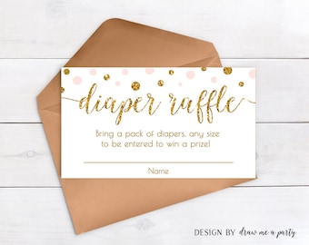 Diaper Raffle Ticket , Pink and Gold Baby Shower Diaper Raffle Printable , Gold Glitter Diaper Raffle Cards , Download , Invitation Insert