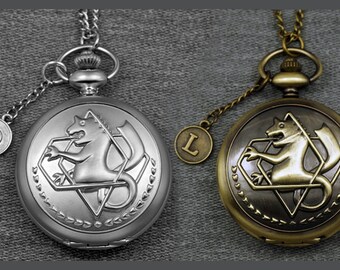 Big Fullmetal Alchemist Pocket Watch Large Round Carved Mens Pocket Watch Pendant 46mm, Pearl Color, Antique Bronze for Choice --for gifts
