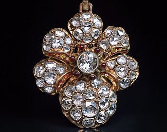 Victorian Era Antique 7 Ct Rose Cut Diamond Gold Pendant