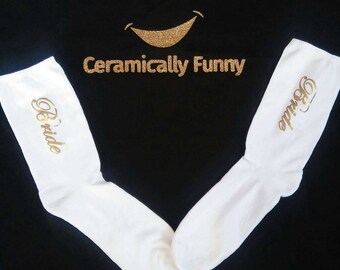 Bride or Bridesmaid socks - Bridal Shower Gift Multiple Color Font Available (crew socks)