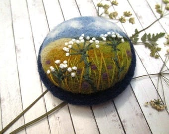 Needle felted brooch Unique gift ideas Gift for women Woolen jewelry Embroidered brooch Textile jewelry Mother gift Wool pin teacher gift