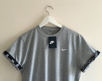Unisex Authentic Grey Nike Custom Cut & Sew Cuff Sleeve Tee's (Various Cuff Designs)