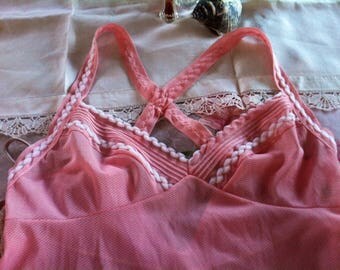 Vintage Pink Negligee - Romantic Nightgown - Bridal Shower - Honeymoon - Sheer Nightie - Classy Lingerie - Trousseau - Sexy Anniversary