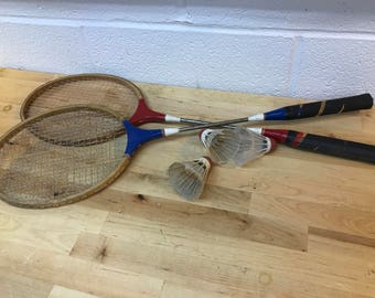 Badminton racquets and birdies vintage game