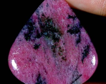 100 % NATURAL Pink Rhodonite Cabochon Pear Shape. 32x35x03 mm. 37.80Cts MMA