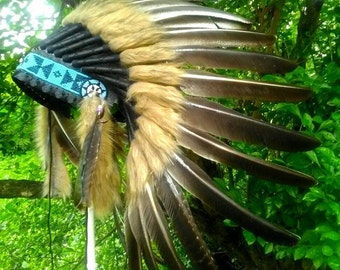 TOTAL SALE! Turkey Feather Headdress, Indian style headdress, Indian style Costume, Warbonnet, Masquerade, Native American clothing style
