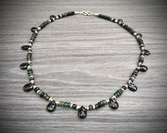 green tourmaline and karen hill tribe silver necklace