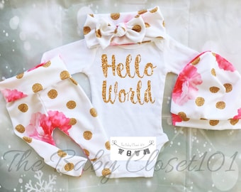 Newborn Girl Coming Home Outfit,Girls Coming Home Outfit Set,Baby Girl,Hospital Outfit,Floral Baby Outfits,Flowers,Fabric NOT REAL GLITTER