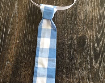 Blue, white checkered necktie; light blue gingham pattern boys tie, toddler or baby boy necktie in blue; baby boy shower gift