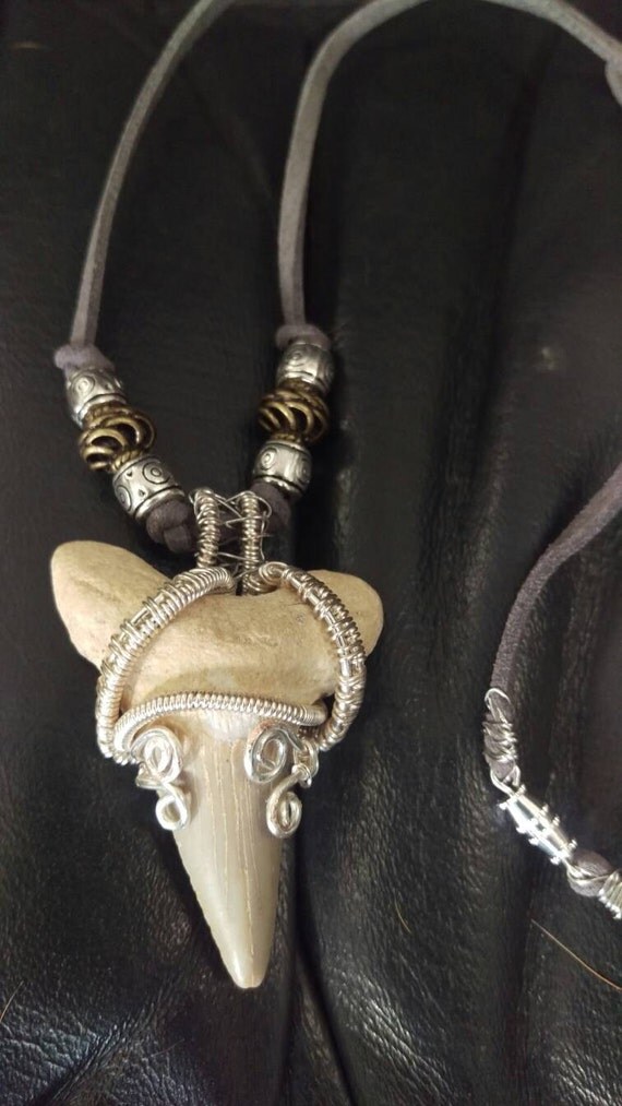 Silver wire wrapped shark tooth necklace
