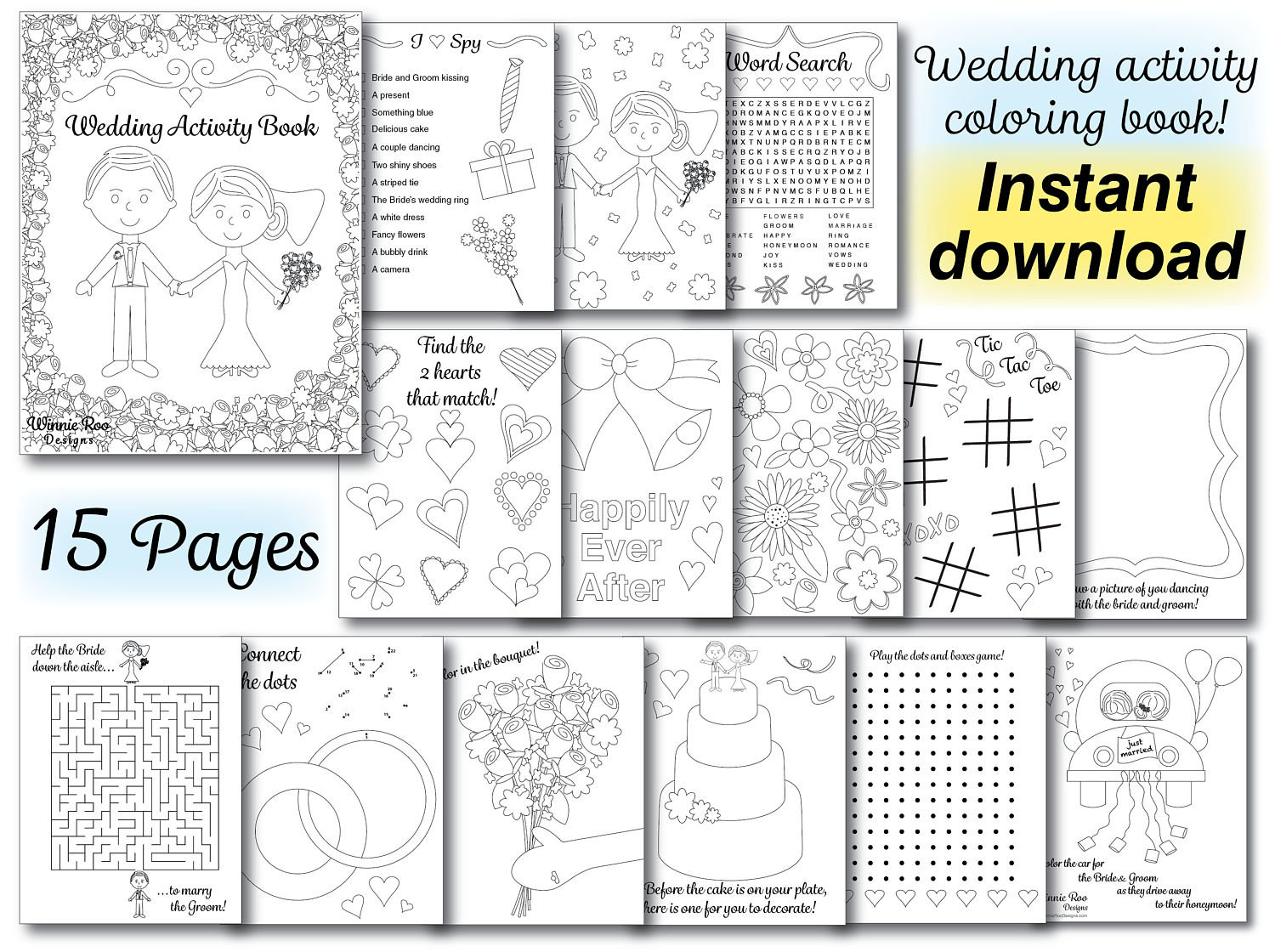 Wedding Kids Coloring Activity Book Wedding Coloring Book