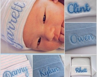 Newborn hat boy - baby boy hospital hat - newborn hospital hat boy - personalized baby boy hat - newborn name hat - newborn baby boy hat