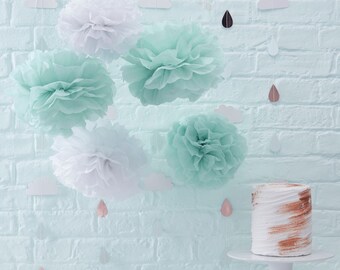 Pom Poms | Baby Shower Decorations | Mint Baby Shower | Paper Pom Poms | Party Decorations | Mint Pom Poms | Baby Shower | 5 per Pack