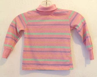 A Little Girls Vintage 70's,Striped Pink DISCO era TURTLENECK Top By Toddletime.3T