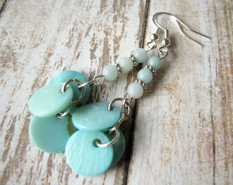 Amazonite earrings Gift for her Mother of pearl earrings Blue earrings Turquoise earrings Aqua earrings Ocean earrings Spring earrings drop
