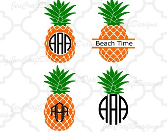 Pineapple SVG, Eps, DXF Cut File Split Frame Pineapple Circle Monogram Tropical Hawaiian Summer Monogram Cricut Silhouette, Die Cut Machines