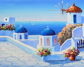 Santorini painting | Etsy