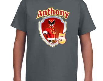 Custom Red POWER RANGER Birthday Shirt Youth Short Sleeve Tshirt- MegaForce Troy Inspired