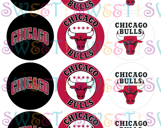 Edible Chicago Bulls Cupcake, Cookie or Oreo Toppers - Wafer Paper or Frosting Sheet