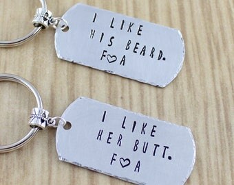 Set of 2 Couples Keychains || I like his beard, I like her butt Keychain || Girlfriend Boyfriend Gift || Husband Wife gift || Personalized