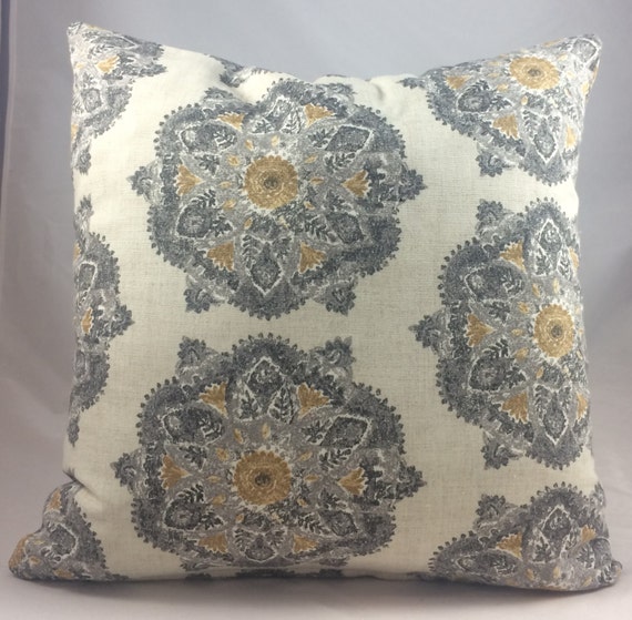 Gray Ivory Mustard Cushion Cover.