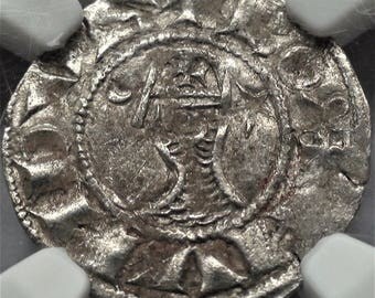 1163-1201 AD Medieval Crusader Knights Denier Antique Silver Coin of the Crusades NGC Genuine