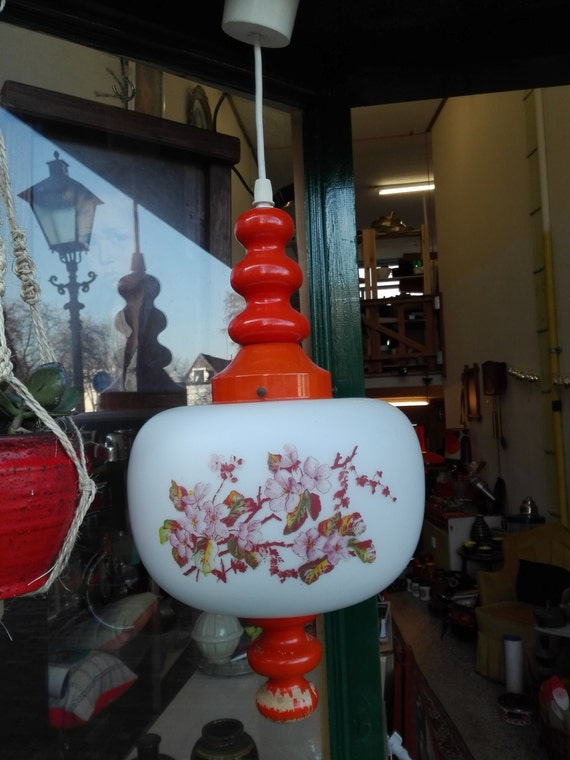 Wood and Glass retro Orange lamp