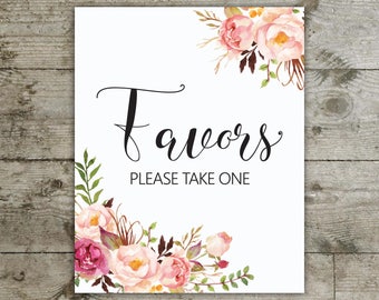 Favors please take one, Favors sign, Favors peony sign, Bridal shower, Baby shower, Peony table sign, floral table sign