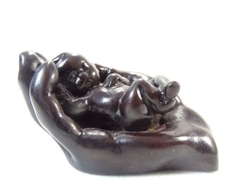 Vintage Baby in Hand Figurine - Sleeping Baby Figurine - Handful of Love - Christening Gift - New Baby Gift - Baptism Gift - God's hand