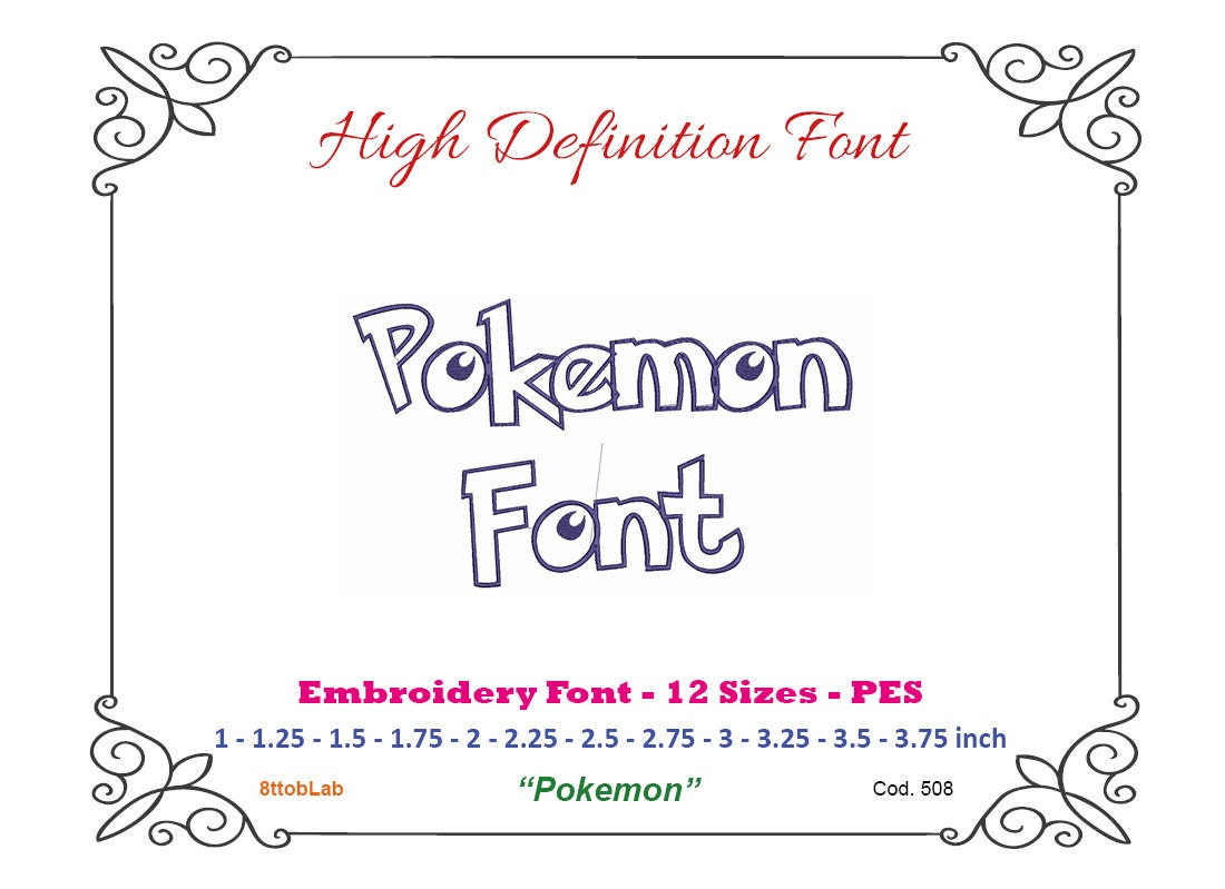 Embroidery font pokemon