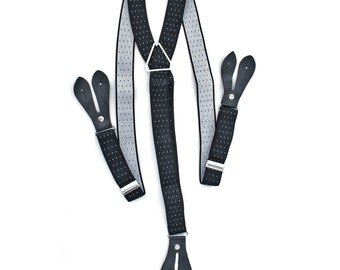 25mm Mens Braces Black Wide Suspenders DOT Elastic Trousers Jeans