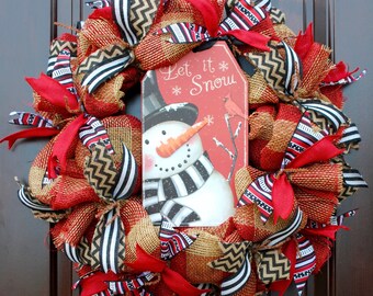 Snowman wreath~Winter wreath~front door wreath~Christmas wreath~burlap wreath~rustic wreath~farmhouse decor