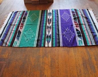 Vintage Woven Mexican Blanket with Vibrant Colors and Designs