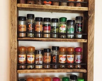 Rustic Spice Rack - Reclaimed Wood - Kitchen Storage - Wood Spice Rack - Handmade - 4 Shelf Reclaimed Wood Spice Rack with Steel Rebar