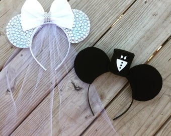 Bride and Groom Disney Wedding Minnie and Mickey Mouse Ears