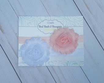 Baby headbands- white and pink, set of 2, elastic headband, flower headband,chic, cute head bands