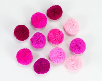 XL Hmong Pom Poms : Handmade Hmong & Lisu Hill Tribe Pom Poms / Hot Pink Pom Poms, Pastel Pink Yarn Pom Poms, Large Pom Poms, Fluffy Pom Pom