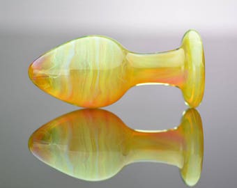Glass Anal Plug - Large - Yellow Sparkle