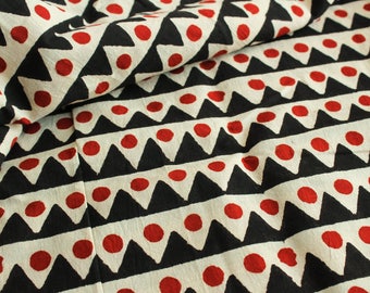 End Of Bolt- 2.7 yards of Block Print Fabric, Indian Cotton Fabric, Geometric Print Fabric, Beige and Black Block Print Fabric