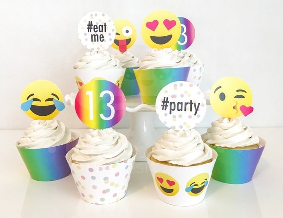 Rainbow Emoji Happy Birthday Cupcake Wrappers
