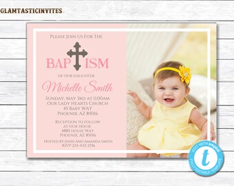 Baptism Invitation Girl, Baptism Invitation Printable, Girl Baptism Invitation, Printable Baptism Invitation, Baptism Template, YOU EDIT
