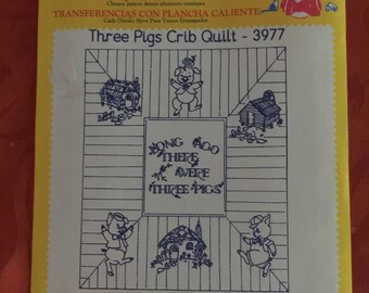 Retro Aunt Martha's Three Pigs Crib Quilt Hot Iron Transfers AM19