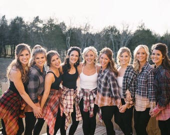 Bridesmaids Ombre Worn-In Vintage Flannel, Rustic Wedding, Bridal Party Gift, All Sizes, Custom, Distressed Flannel - Wholesale Order