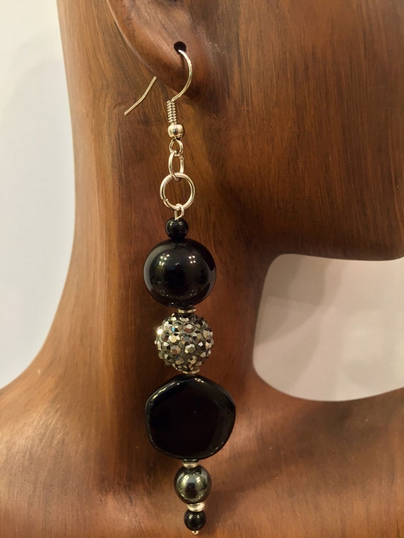 Onyx Hematite And Swarovski Drop Earrings