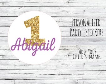 Personalized 1st Birthday Party Favor, Favor Tags, Thanks for Coming, Gold Number One, Glitter Gold, Birthday Stickers, Gold,You Choose Size