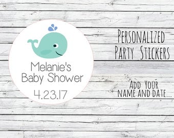 12 or 20 or 35 Personalized Baby Whale Baby Shower Favor Tags, Labels, Blue, Boy, Sea Thanks for Coming, Baby Stickers, You Choose Size
