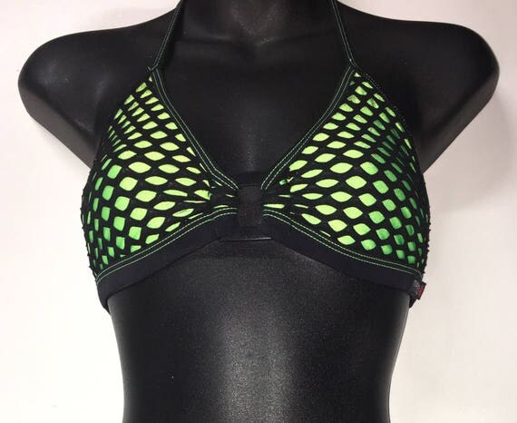 ONEof aKIND *** MissManeater VANDALIZE square buckle front fixed thick bind triangle boutique bikini top *** MAX coverage!