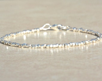 Karen Hill Tribe Silver Bracelet, Beaded Stacking Bracelet, Gift for Her, Delicate Dainty Silver Bracelet, Simple Stacking Bracelet, Gift
