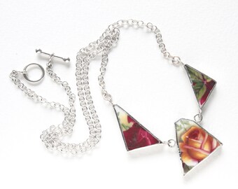 Unusual Necklace, Broken China Jewellery, China Jewelry, Shard Necklace, China Necklace, Rose Necklace, Old Country Roses, Unique Necklace