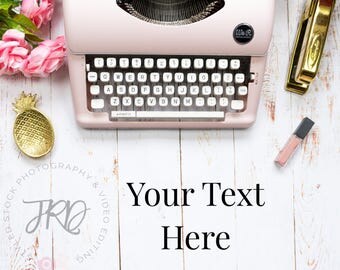Pink Typewriter Styled Stock Photo Flatlay for Instagram (Square Shape)